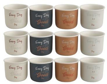 hausleben Uppsättning med 12 espressomuggar 90 ml | nytt benporslin | vit inuti, färgade på utsidan | 4 färger sorterade: Brun, kräm, grå, antracit | kaffekoppar för espresso och ristretto