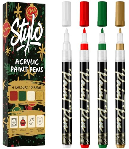 Stylo Pennarelli Acrilici per Palline di Natale - Regali Natale e Natale Decorazioni - Rosso, Verde, Bianco, Oro - Idee Regalo Natale, Lavoretti Fai da Te e Biglietti Natalizi