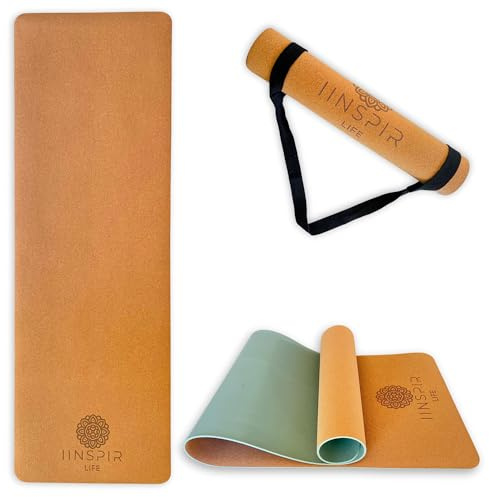 IINSPIR LIFE - Esterilla Yoga Antideslizante Corcho - Esterilla Pilates Antideslizante - Esterilla Gruesa - Tapete, Mat, Colchoneta, Alfombra de Yoga