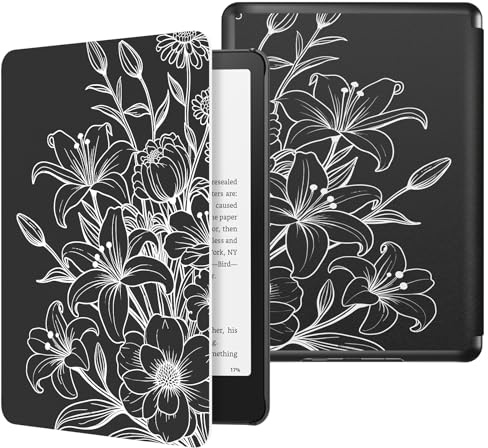 MoKo Case for All-New 7 eBook 12th Gen 2024, Lightweight PU Protective Shell Cover with Auto Wake/Sleep for 7 Inches E-Reader, Line Flower