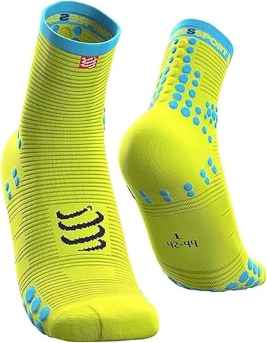 COMPRESSPORT PRO Racing Socks v3.0 Run High, Calzini da Gara Unisex-Adult, Giallo, 4
