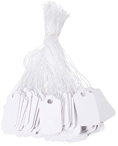 Supvox Preisschilder mit befestigtem Band für Kleidung, Schmuck, Ringe, 23 x 13 mm, Weiß, 500 Stück