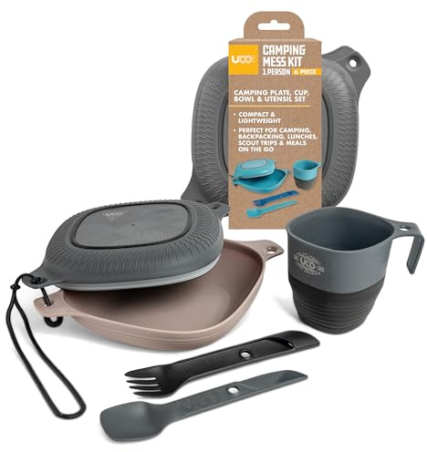 UCO 6-Piece Camping Mess Kit with Bowl, Plate, Collapsible Cup, and Switch Camping Spork