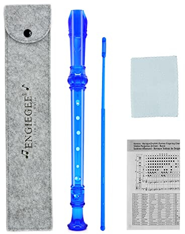 SJOYS ENGIEGEE 8-Hole Soprano Descant Recorder Kids Music Flute with Cleaning Rod & Case Bag For School Student Home Entertainment Transparent Blue