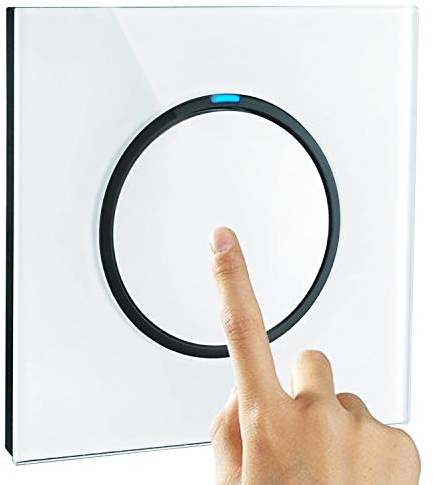Light Switch White Single Button Switch, Tempered Glass Panel with LED Indicator 1-Gang 1-Way