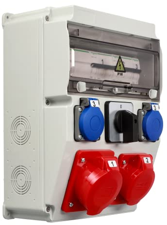 EDO Coffret Électrique de Chantier Équipé de Compatible ASTAT 394 Standard Plus IP65 Distributeur de Courant Électrique avec Disjoncteur 32A/5P, 16A/5P, 2x200/250V IP44, 0-1(32A) Répartiteur Extérieur