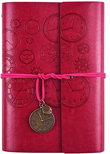 Leder Notizbuch, Nachfüllbar Tagebuch, Vintage-Spiralbindung Tagebuch Reisetagebuch zum Schreiben Mit Linienpapier, Geschenk für Mädchen, Jungen, A6 18x13cm, Rosarot