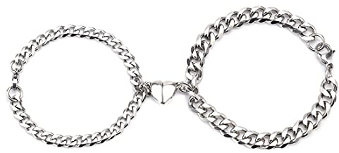 VELESAY 1Paio Coppia Acciaio Inox Bracciali con Calamita Bracciale Magnetico Coppia Curb Link Chain Bracciali Catena di Coppia Braccialetto per Donna Uomo