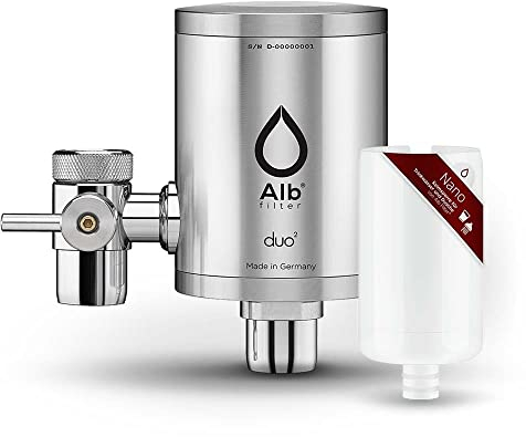 Alb Filter® Duo Nano Trinkwasserfilter | Armatur Anschluss | Gegen Mikrokeime wie E. coli, Legionellen uvm. | Set mit Gehäuse und Kartusche | Made in Germany Edelstahl ohne Vorfilter