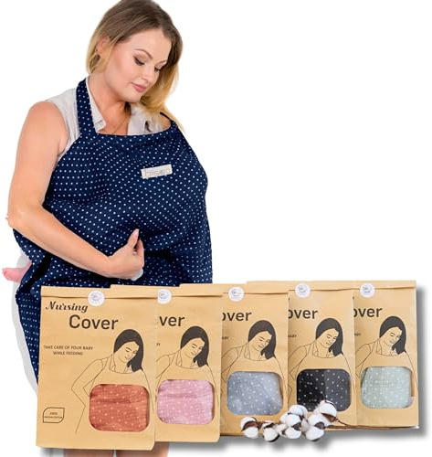 Bisoo Cape d' Allaitement Réglable en Mousseline 100% Coton - Couverture avec Sac Inclus - Confort, Respirante, Doux et Polyvalente - Bleu Marine