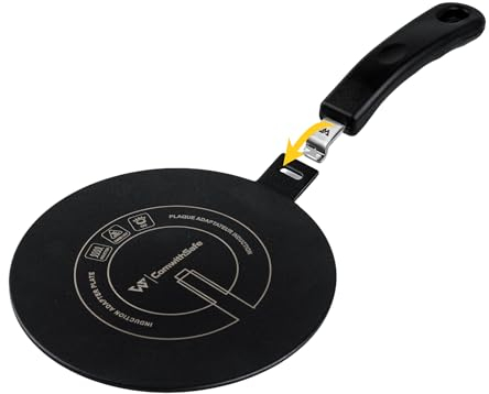 Adaptateur Induction 14 cm avec Poignée Amovible Isolante - Ne Change PAS de Couleur après utilisation -Plaque Diffuseur de Chaleur avec Revêtement Haute Température - Disque Relais Induction/gaz