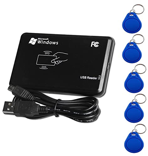 AOAMZ Lettore di schede RFID IC, senza contatto, 14443A, lettore di schede con interfaccia USB + 5 x 13,56 MHz RFID Chip ripetitore chiave keyfobs (Format fixe à 10 chiffres)
