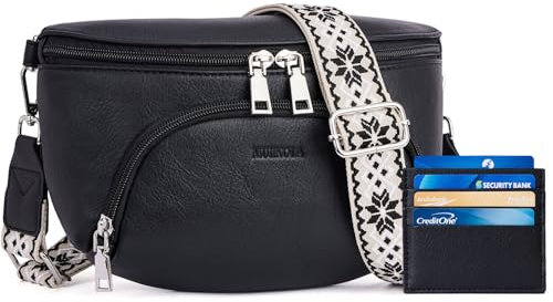 MUIIKOLA Kleine Damen Umhängetaschen, Bauchtasche Damen Crossbody Bag Damen Veganes Leder Crossbody Bag Damen,RFID Blockierung Kartenschlitz Brusttasche mit Verstellbar Abnehmbar Breiter Gurt
