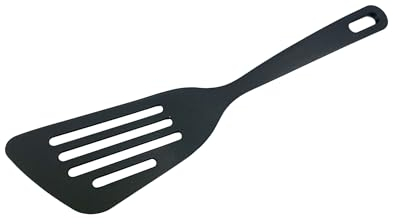 Fackelmann Paletta lunga forata da cucina in Nylon, materiale antiaderente, resistente al calore fino a 200°, lavabile in lavastoviglie, colore nero opaco, Dimensioni 31 x 7,3 cm