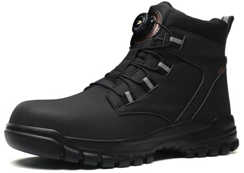 NACKINg Sicherheitsschuhe Arbeitsschuhe Herren Damen Leicht Stahlkappe Atmungsaktiv Sicherheitsstiefel rutschfest Arbeitsstiefel mit Drehknopf, Schwarz, EU 46