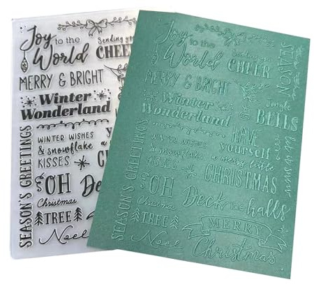 DIYology Christmas Sentiment Background Embossing Folders for Card Making, Xmas Blessing Phrases Background Texture Embossing Folder Template for DIY Paper Crafts Scrapbooking Polymer Clay Decoration