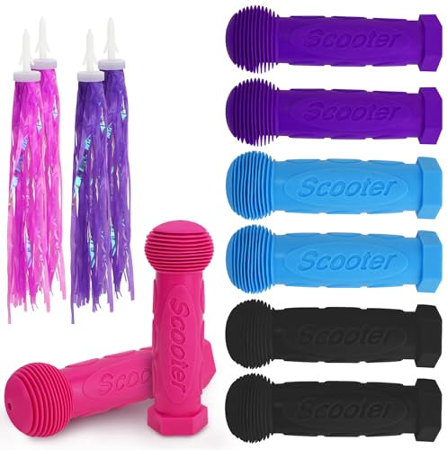 4 pares de mangos de goma para bicicleta con 2 pares de serpentinas, manillar antideslizante 22 mm para ruedas 2/3/4, Kid Kick Scooter y Kid Triple Bike (4 colores)