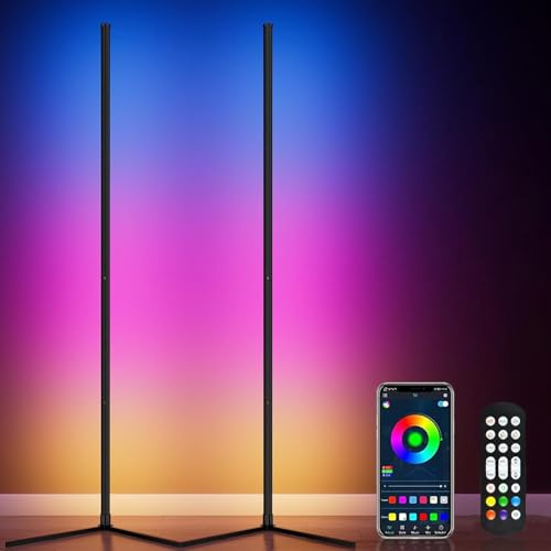 Uocub LED-golvlampa 2-pack, RGB-hörngolvlampa med app och fjärrkontroll, 16 miljoner färger och 68+ scenfärgändrande atmosfärsljus med musiksynkronisering för vardagsrum, sovrum, spelrum