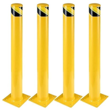 TROPOW Safety Bollard, 4 Packs 48 Inch Metal Safety Bollard Post with 16 Anchor Bolts, 4.5 Inch Diameter Steel Safety Bollard for Driveway Barrier, Parking Pole,Traffic Control
