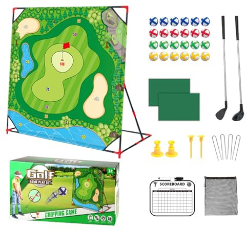 Juego De Golf con Chip - Equipo De Entrenamiento Y Práctica De Golf - Incluye Pelota, tee Y Tapete De Putting,para Práctica Golpes Adultos,Niños,Principiante Interior Exterior Jardín