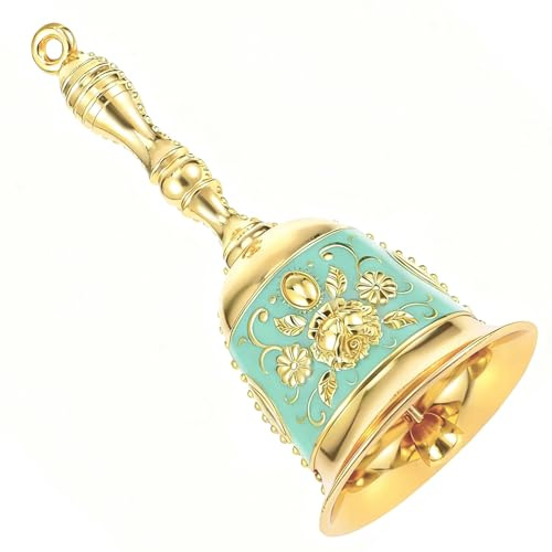 Spetsbst Handglocke Metall, Hand Glocke Retro-Prägemuster Schreibtischglocke Resturant Service Glocke, Rufglocke Tischglocke für Weihnachten/Advent/Meditation/Bankett/Schule (Blaugrün)