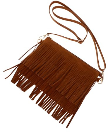 Baluue Vintage Tassel Axelväska med Kapacitet för Kvinnor Multifunktionell Fransväska Bäras Crossbody på Axeln Handen för Resa och Festliga Tillfällen
