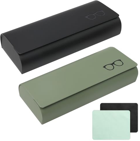 ZUYIST 2 estuches rígidos para gafas de cuero y metal, estuche para gafas de sol con cierre magnético, estuche portátil para gafas y gafas de sol estilo vintage para la mayoría de las gafas, negro y