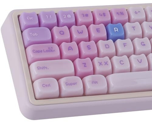 TYRIXKI Ceramic Jade Purple Cat Keycaps, 148 Keys Translucent Creamy Jelly Cute Keycaps Mao Profile Custom Keycap for Cherry Gateron MX Swithes Mechanical Keyboards