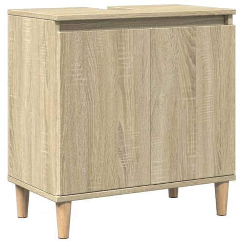 Mokuyary Armario para debajo del lavabo de roble Sonoma, 58 x 33 x 60 cm, material de madera, armario de baño con 2 puertas, armario bajo armario para baño, cocina, mueble de baño