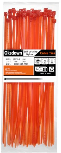 Oksdown 100 Pack Red Plastic Cable Ties 300mm×3.6mm Heavy Duty Strong Nylon Premium Self Locking 12 inch/30 cm Long Zip Tie Wraps