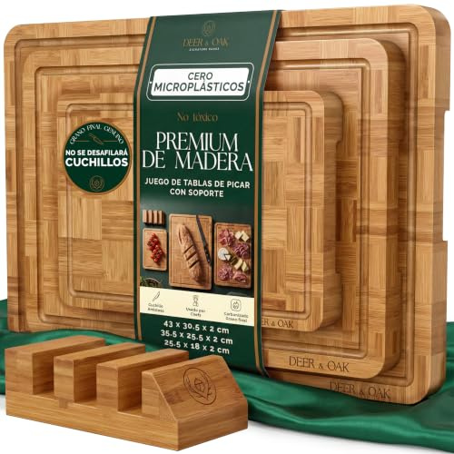 Deer & Oak Juego 3 Tablas Bambú Carbonizado Veta Final con Soporte