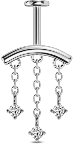 OUFER Vertical Helix Piercing Jewellery-16G Chain Clear CZ Pendant Hidden Helix Jewelry Silver Gold Flat Back Earring Vertical Rook Tragus Earrings for Women