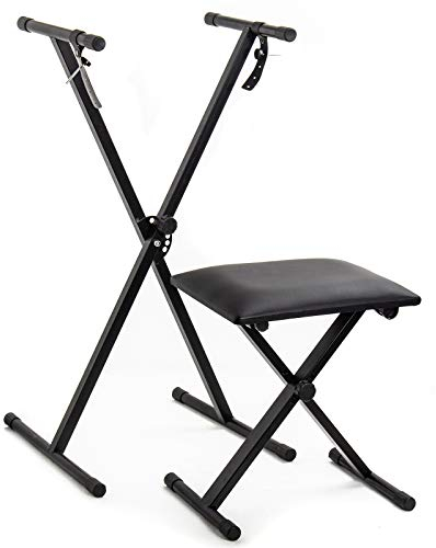 FOBUY Keyboard-Ständer – doppelstrebig X Rahmen Keyboard-Ständer für Keyboards und digitale Klaviere, mit Instrumentenbank, Schwarz