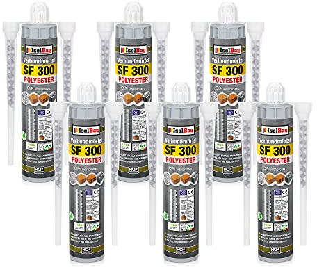 Isolbau SF 300 Injektionsmörtel 6 x 300 ml Montagemörtel, 12x Statikmischer - Verbundmörtel für Beton, Mauerwerk, Holz & Stahl