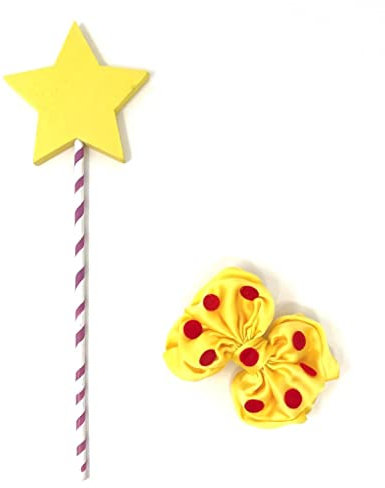 Room on The Broom Inspired Yellow and Red Spot Hair Clip with Yellow Star Wand with Striped Handle World Book Day Accessories