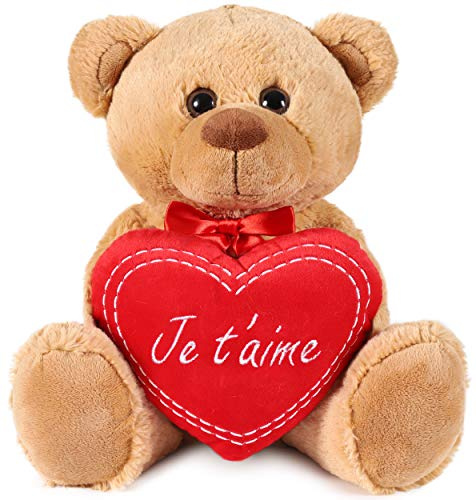 BRUBAKER - Peluche Douce - Ours/Nounours avec Cœur 'Je t'aime' - 35 cm - Brun Clair