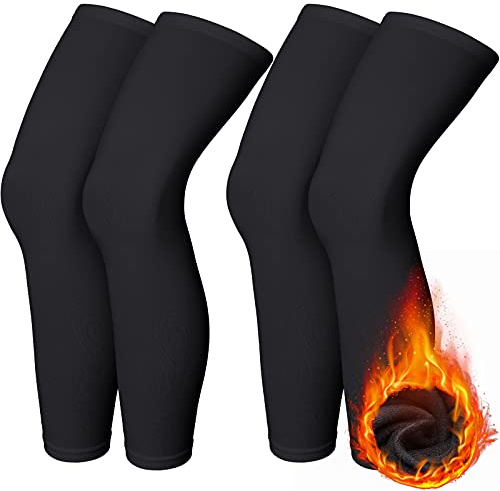 Skylety 4 Pcs Cycling Compression Leg Warmers Full Length Leg Sleeve Thermal Sports Warmers for Men and Women(Large)