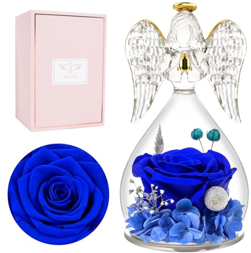 Miofula Regalo Festa Della Mamma,Rosa Stabilizzata Regalo Donna,Rosa Eterna Angeli Figurine Regalo Mamma Nonna,Fiori Stabilizzati Regali Festa della Mamma,Angelo Regali Donna Compleanno Anniversario