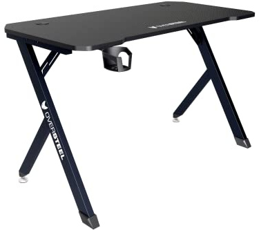 Oversteel - Vitallium Mesa Gaming 120x60x75 cm, Superficie de Fibra de Carbono, Ergonómica, Soporte para Vasos y Auriculares, Escritorio de Ordenador, Negro