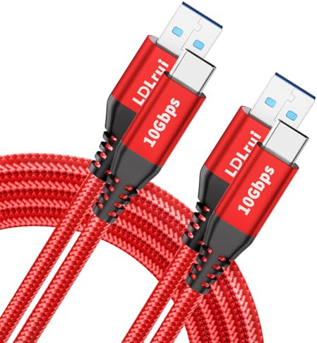 USB C Cable [2-Pack, 6ft/1.8m/180cm], USB 3.2 Gen 2 to Type C 10Gbps Data Transfer & 3.1A Fast Charge for iPhone 15/15 Pro Max, CarPlay, Samsung Galaxy S21/S20/S10, LG G8/G7, PS5 Controller - Red