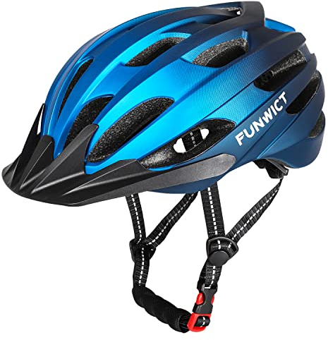 FUNWICT Mtb Mountain & Road Bike Helmet for Adult Men Women, Lightweight Cycle Helmet with Detachable Sun Visor, Adjustable Bicycle Helmet for Cycling (L: 22.4-24 inches, Navy Blue)