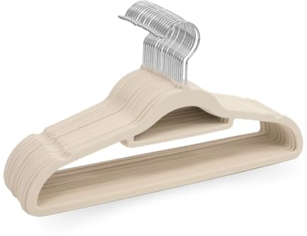 Sasha Morel 20 Pack Velvet Coat Hangers – Non Slip Velvet Hangers for Clothes, Space Saving Adult Hangers with Tie Organizer & Swivel Hooks – Clothes Hangers Wardrobe Storage - Cream