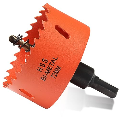 Bi-Metall Lochsäge 72mm, Lochbohrer für Holz und Metall, Bi-Metall Rund Bohrkrone mit 35mm Schnitttiefe für Stahl, Gusseisen, Aluminium, Trockenbau, Sperrholz und Acryl