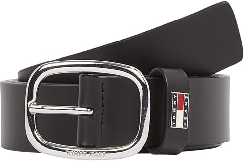 Tommy Jeans Damen Gürtel Oval Ledergürtel, Schwarz (Black), 95 cm