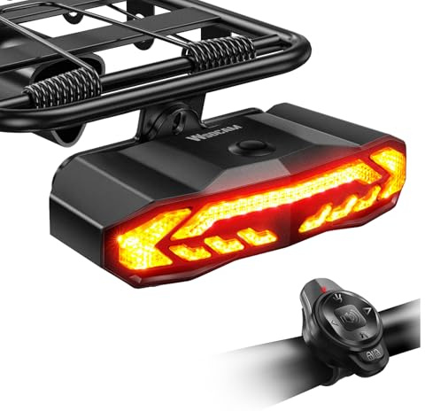 WSDCAM Bike Cargo Rack Tail Light with Turn Signals and Brake Light, Wireless Bike Horn Alarm, Auto On/Off USB C Rechargeable Bicycle Tail Light Rear Rack Bike Light Turn Signal Lights for Road Safety