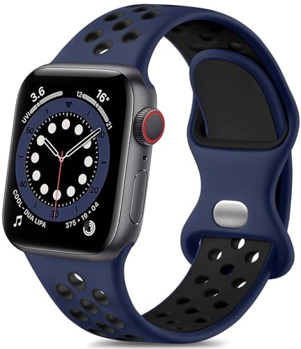 Epova Sport Armband Kompatibel mit Apple Watch Armband 42mm 44mm 45mm 46mm 49mm, Atmungsaktives Weiches Silikon Armband Kompatibel mit iWatch SE 3 Series 11 10 9 8 7 6 5 4 3 Ultra,Dunkelblau/Schwarz