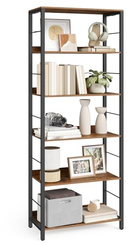 VASAGLE Bücherregal 6 Ebenen, Regal, Aufbewahrungsregal, 30 x 60 x 178 cm, mit Rückplatten, für Wohnzimmer, Arbeitszimmer, Homeoffice, Industrie-Design, vintagebraun-tintenschwarz LLS118B01