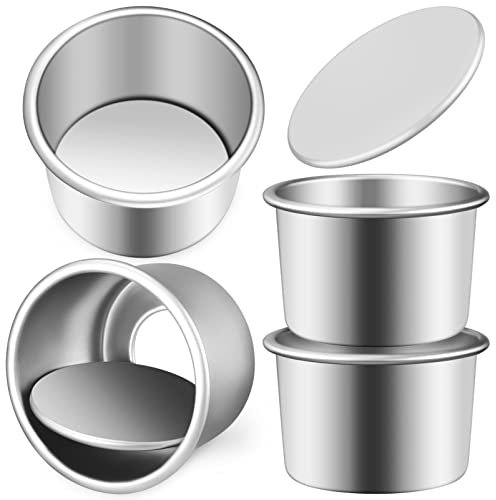 Ciieeo 2inch Aluminum Alloy Round Cake Pan 4pcs Non-Stick Round Cake Tins Removable Bottom Baking Mold Mini Cup Tins for Dessert Chocolate（2inch）