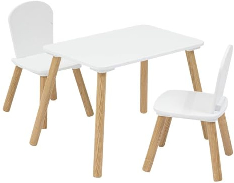 Atmosphera - Juego de Mesa y 2 sillas Infantiles Alex Blancas de 3 Piezas