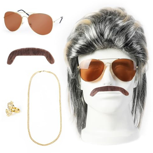 Aomig peruker för män – 5 st disco- och 80-tal perukset med glasögon och accessoarer för maskeradkläder, halloween och karneval